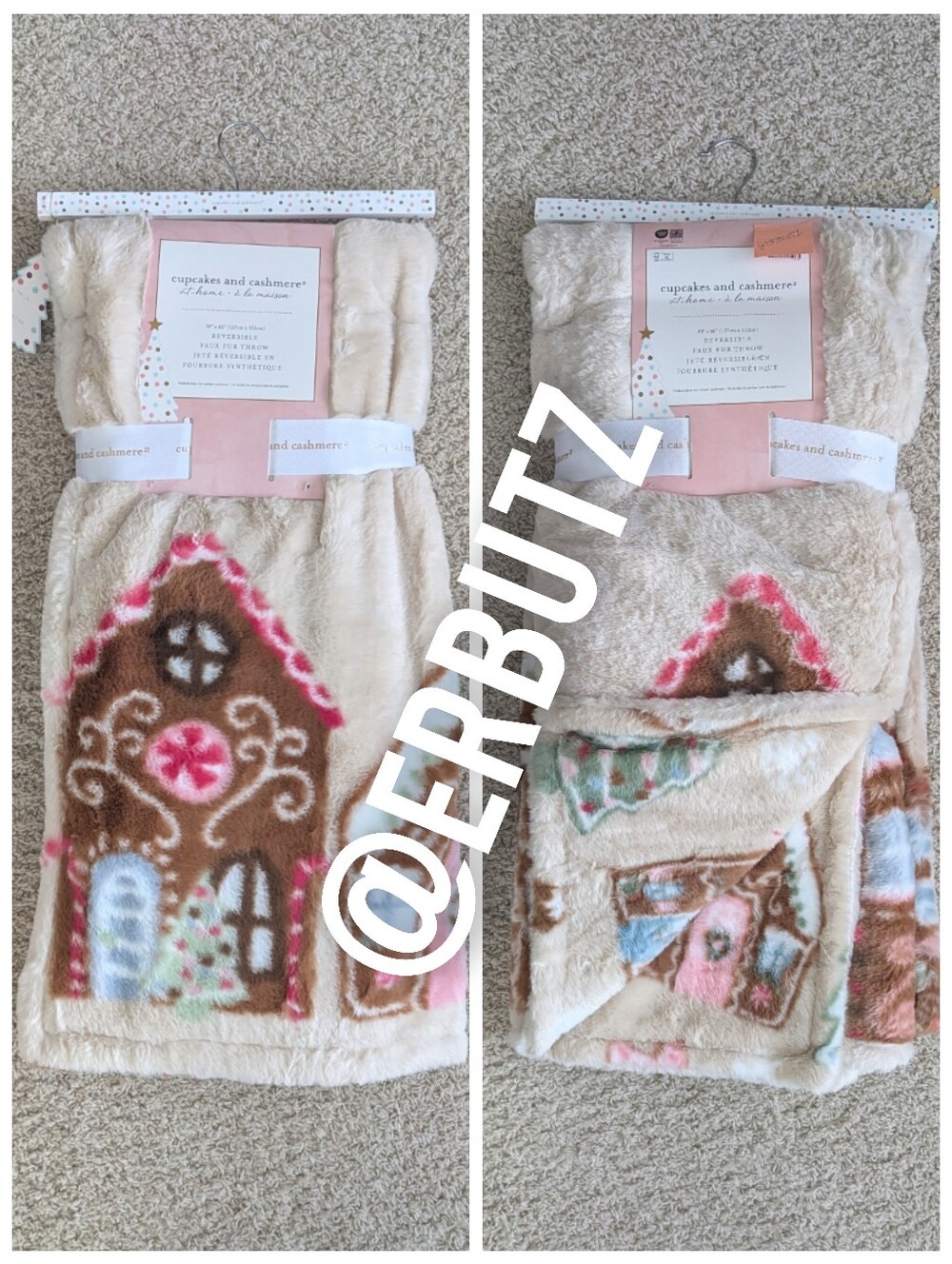 Cupcakes & Cashmere Reversible Faux Fur Gingerbread Christmas Throw Blanket 🏠🎄